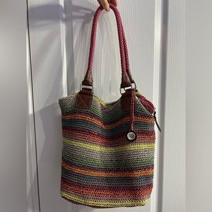 The Sak Multicolor Stripe Large Crocheted Tote Shoulder Bag